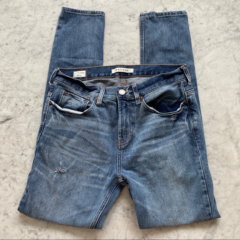 PacSun Men’s Med Wash Ripped Stacked Skinny Jeans. 31 x 32